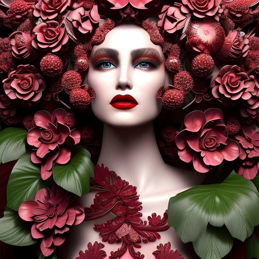 Fractal Filigree: Porcelain Portrait in Art Nouveau Style