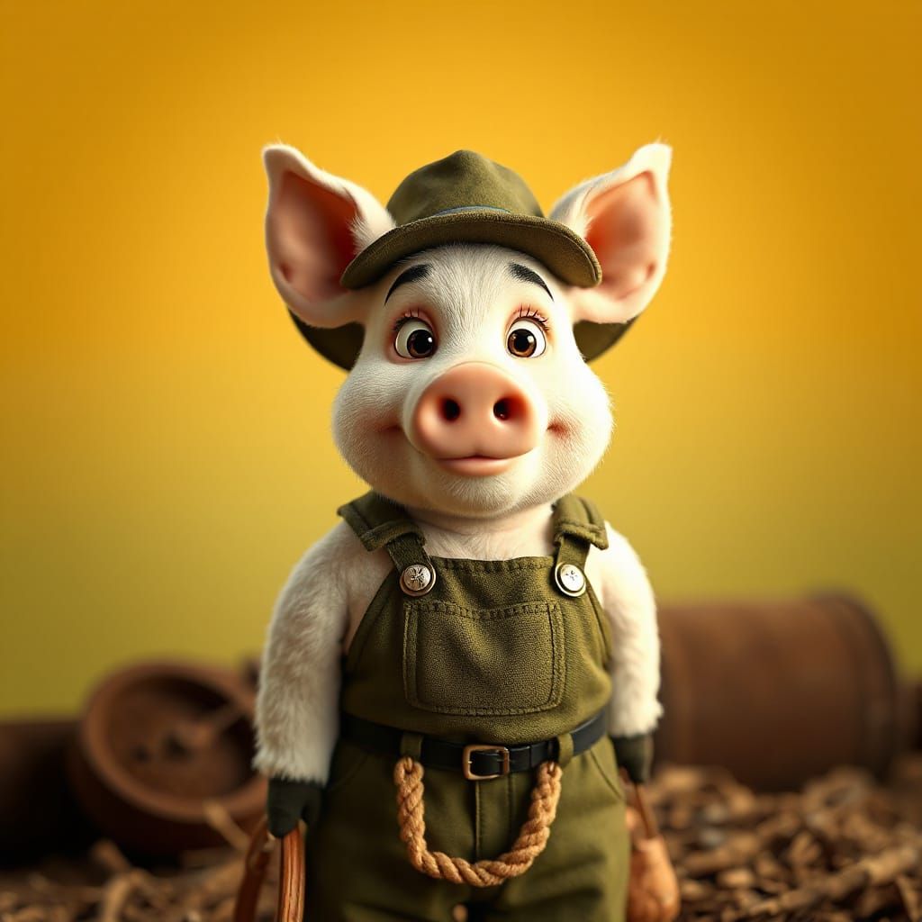 White Snowball the pig from "Animal Farm" dressed up as a fa...