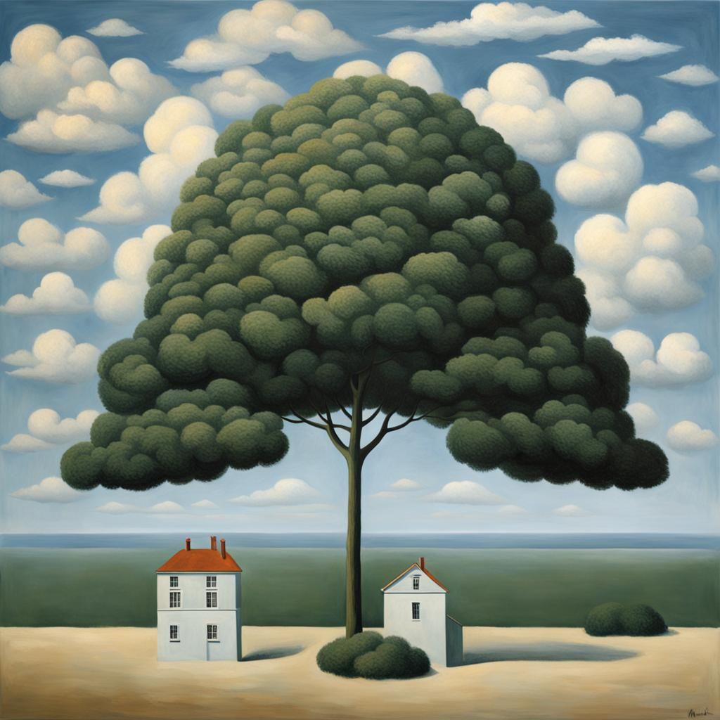 Surreal Scene in Magritte Style