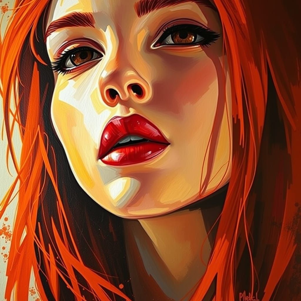 Vibrant Oil Portrait of a Redheaded Woman