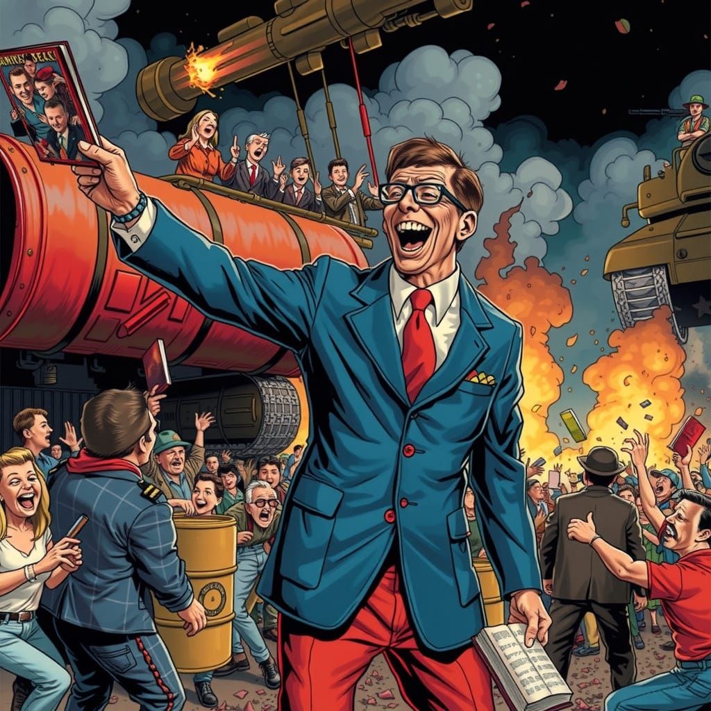 Grotesque Americana Scene with Mobs and Tanks