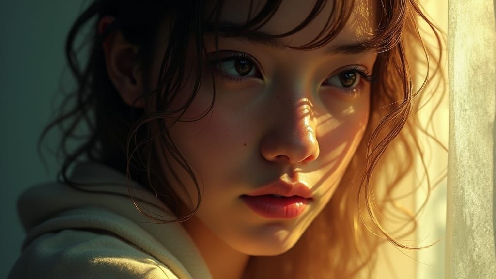 Introspective Woman Portrait in Digital Art Style