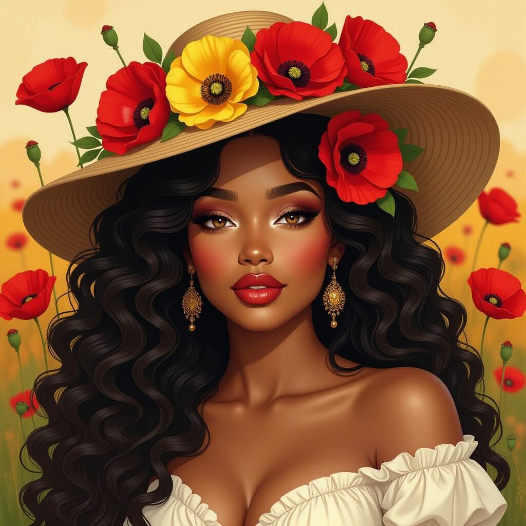 Beautiful Woman with Flowers in Klimt Art Style