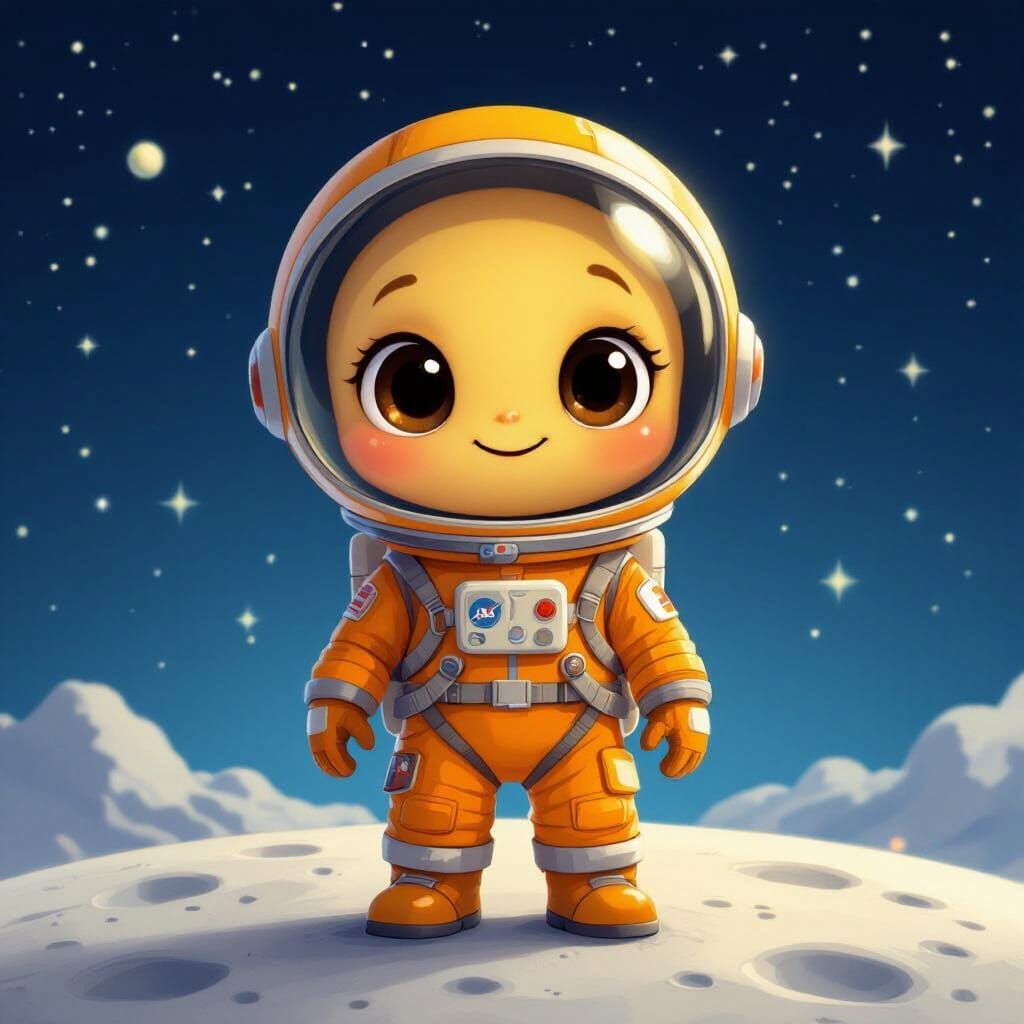 Adorable Yellow Alien Astronaut in Cartoon Style
