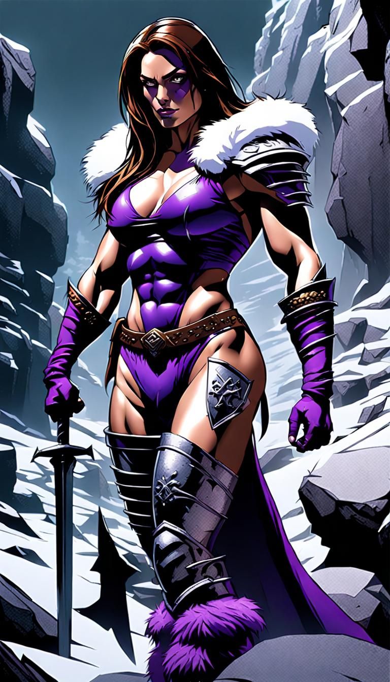 Gothic Portrait of a Female Bodybuilder in Comic Book Style