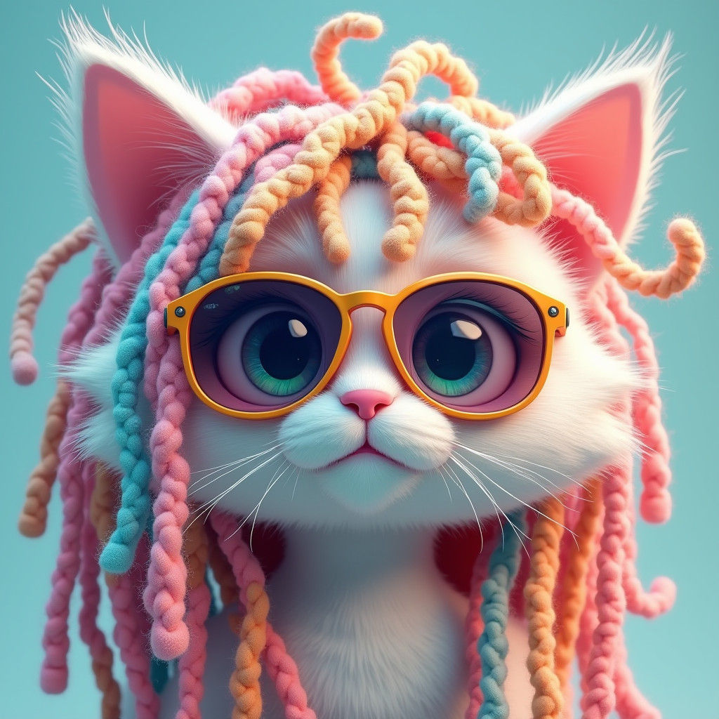 Vibrant Feline with Whimsical Dreadlocks and Trendy Sunglass...