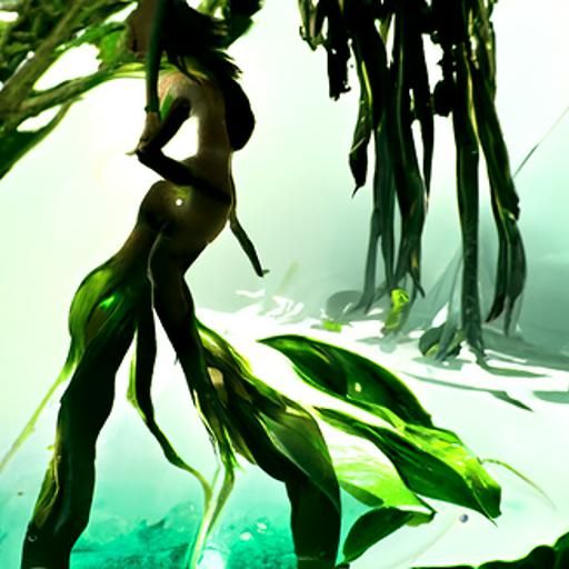Underwater Nude Figure in Kelp Forest: Concept Art