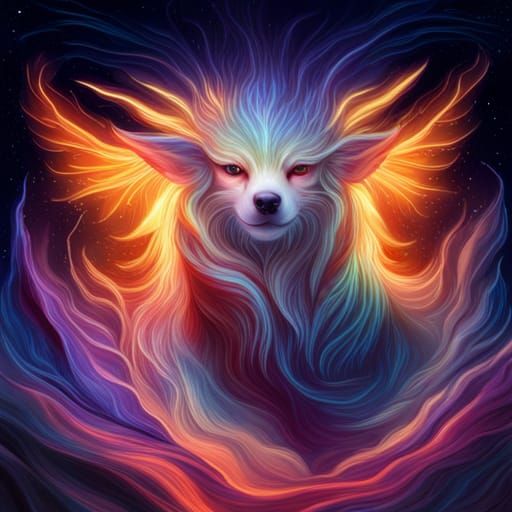 Fantasy Dog with Fire Aura: Detailed Digital Painting