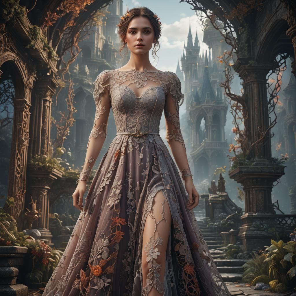 Detailed Lace Dress in Fantasy Concept Art Style