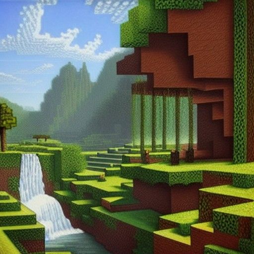 Minecraft Landscape as Oil Painting