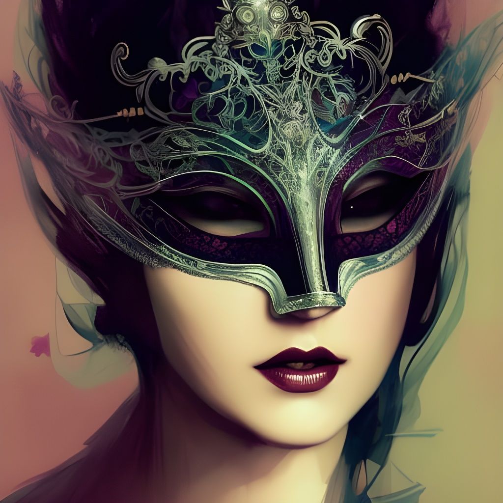Gothic Lady in Masquerade Mask, Digital Art