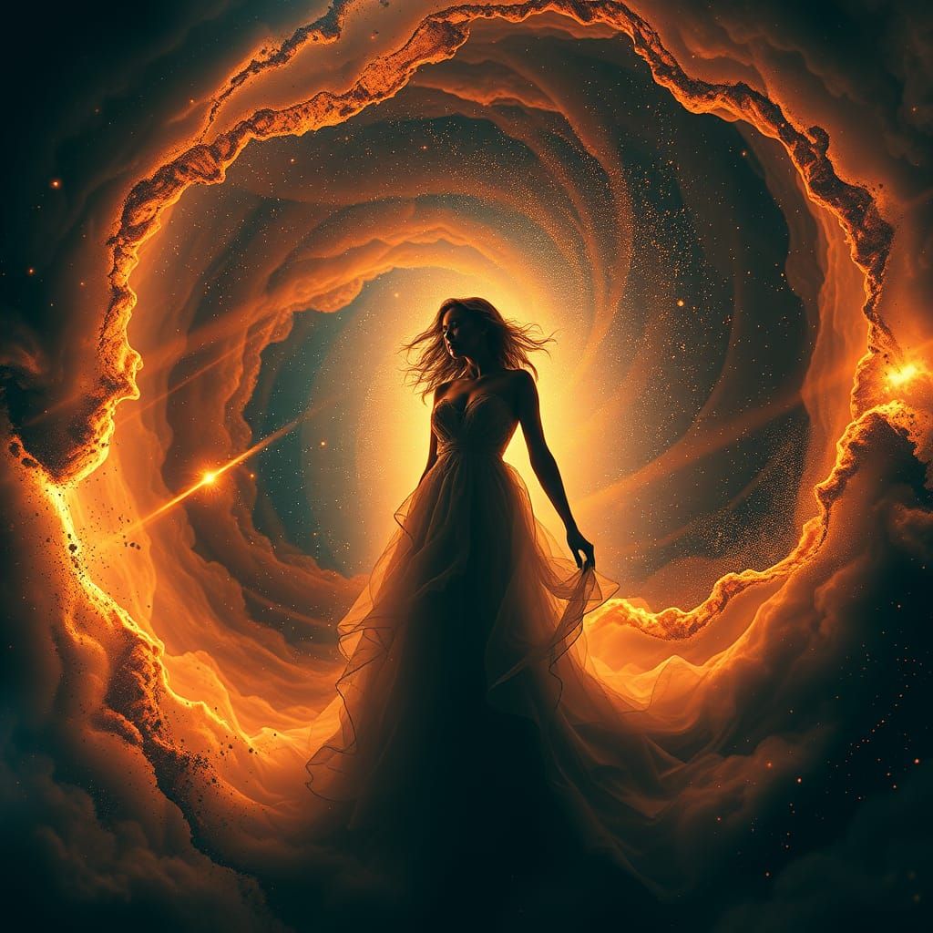 Ethereal Goddess Ascends from Celestial Whirlpool