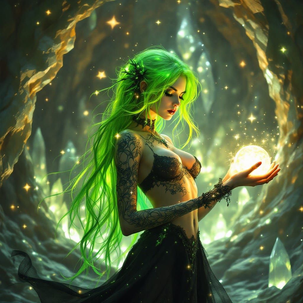 Gothic Fairy Portrait in Crystal Cave, Fantasy Realism