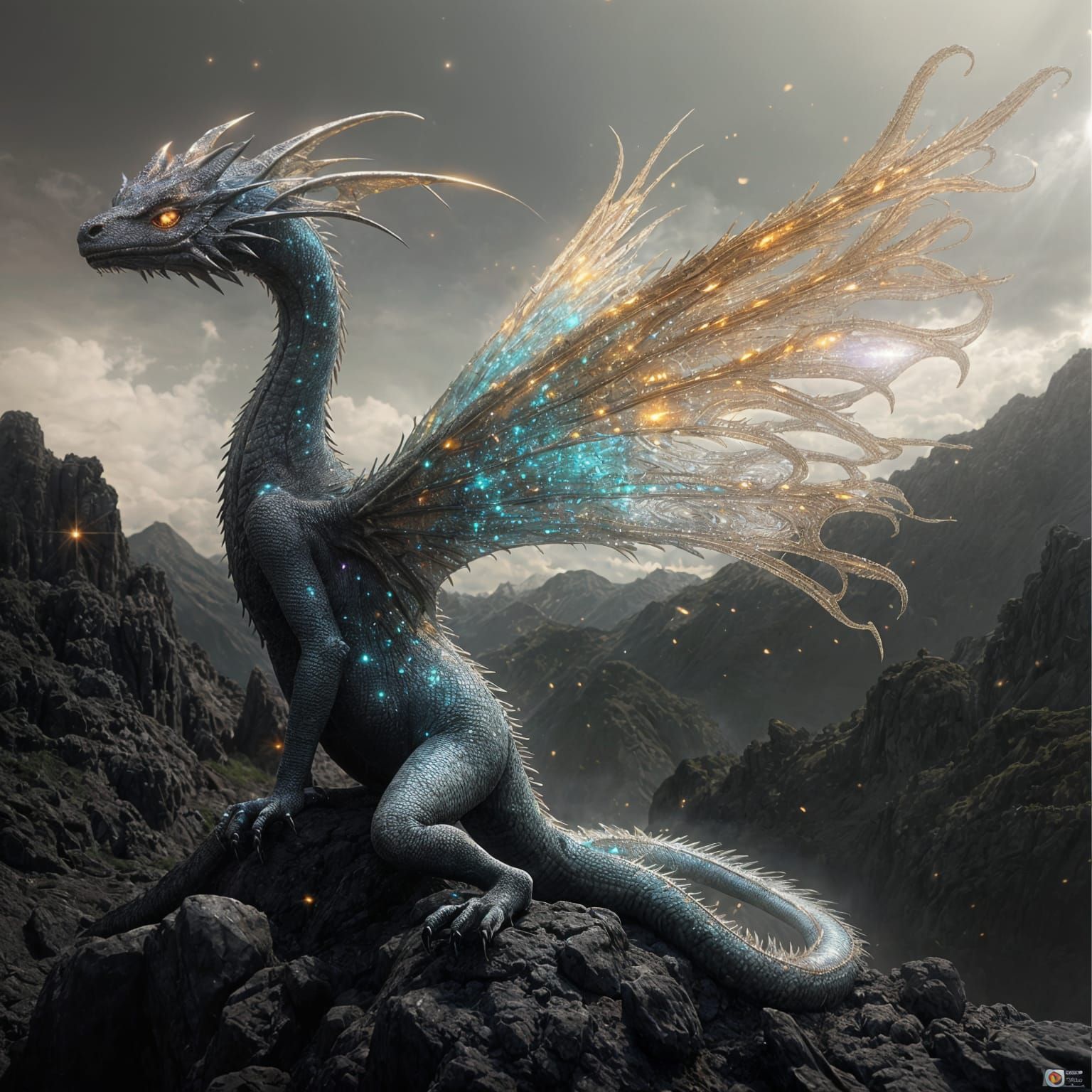 Iridescent Dragon Basks in Opalescent Light