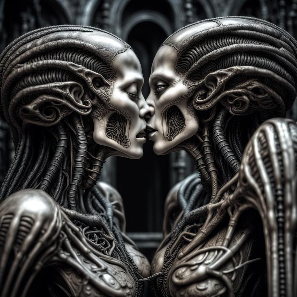Hyperrealistic Kiss in Giger Style