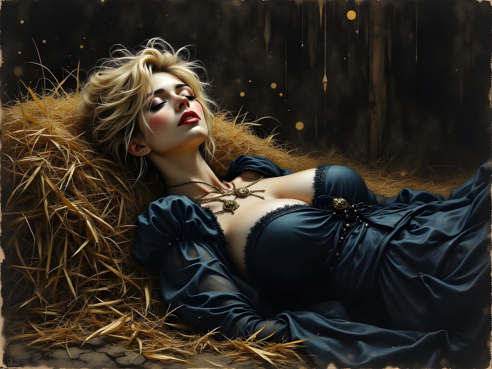 Norse Goddess Reclining in Moody Hayloft