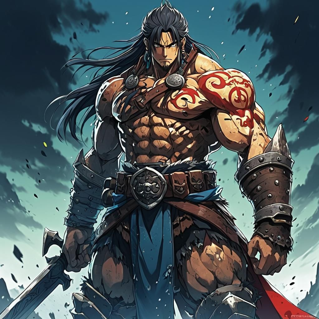 Colorful Anime Art Barbarian Character