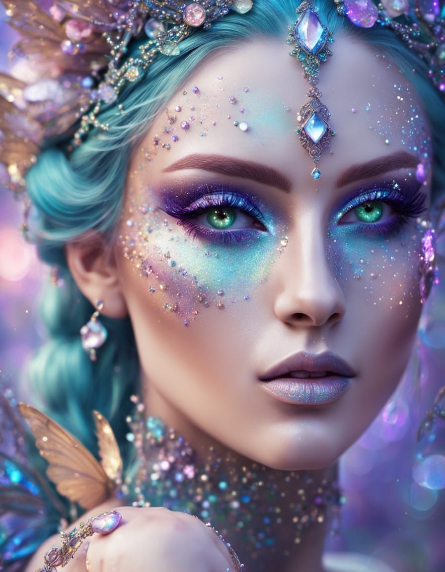 Ethereal Fairy Nymph with Sparkling Gems, Fantasy Art