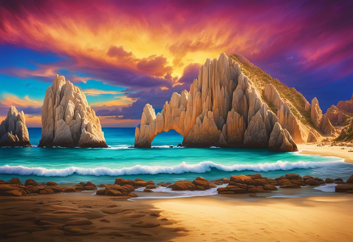 Airbrushed Cabo San Lucas Arch: Golden Ratio Illustration