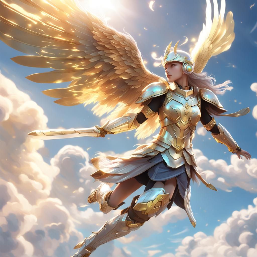 Valkyrie Floating in Sky: 3D Anime Art