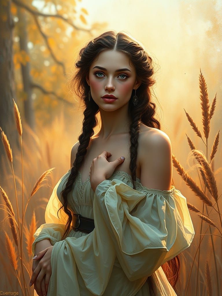 Ethereal Woman in Golden Light