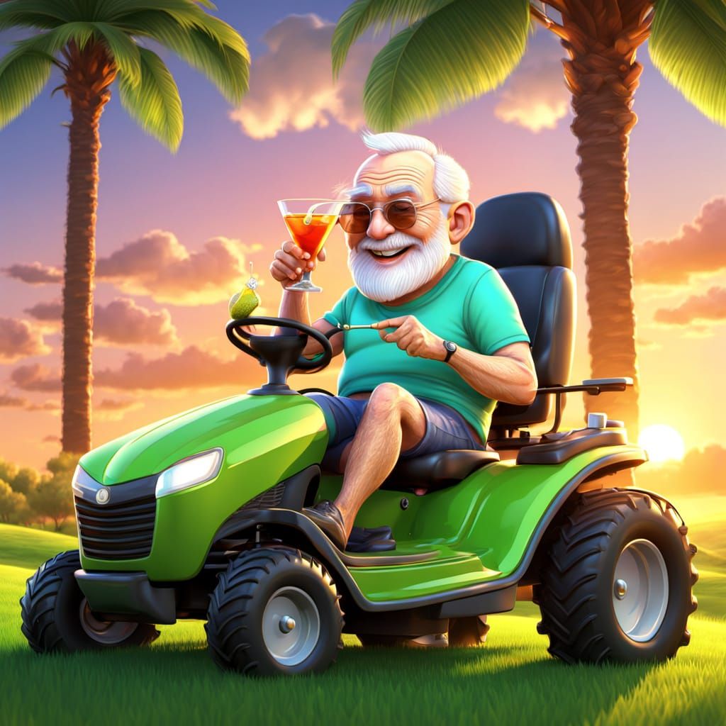 Santa's Summer Holiday: Mowing with a Martini