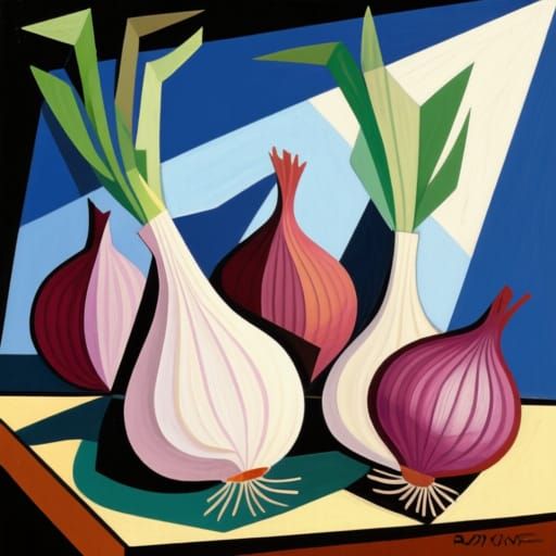 Shallots in Cubist Style with Dynamic Lighting