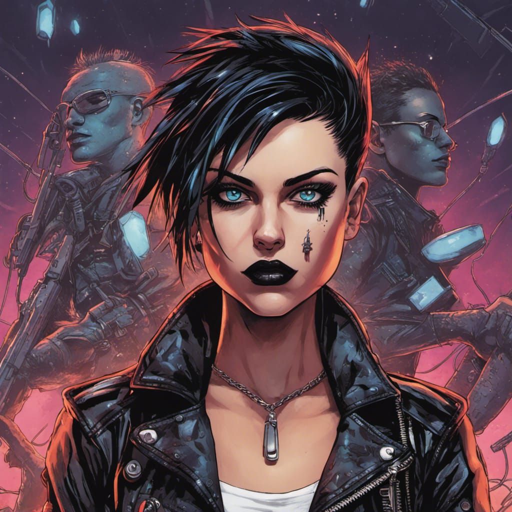 Punk Rock Brunette in Comic Book Style