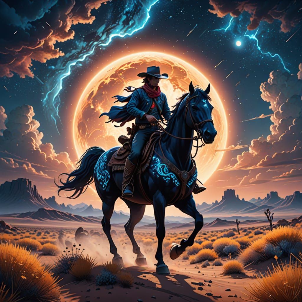 Stunning Cowboy Under Starry Desert Skies in Anime-Inspired ...