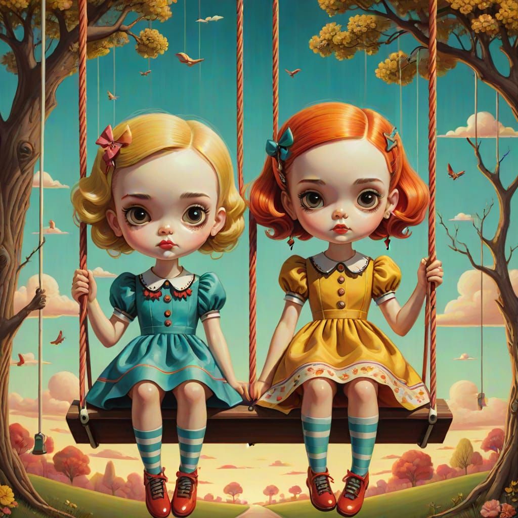 Vibrant Swing Scene in Lowbrow Art Style