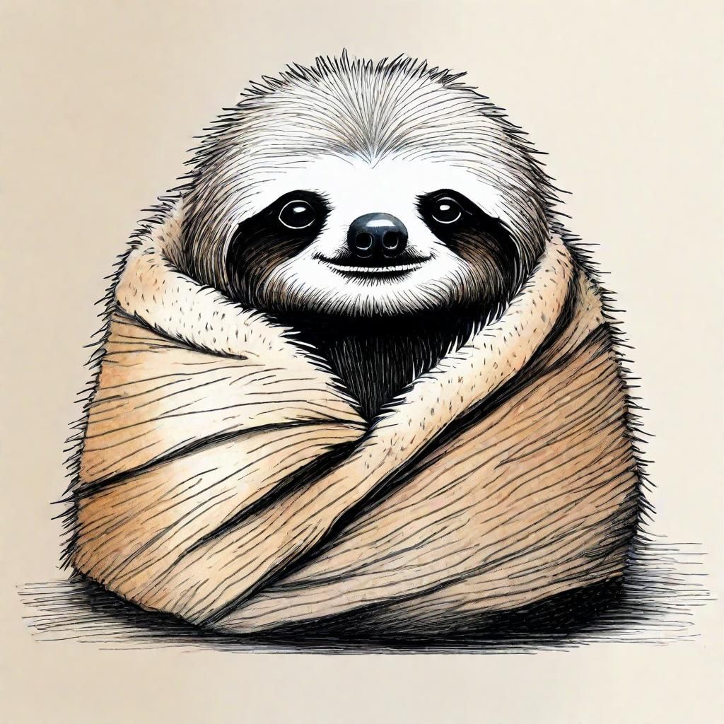 Sleepy Sloth Cuddling Blanket in Comic Style