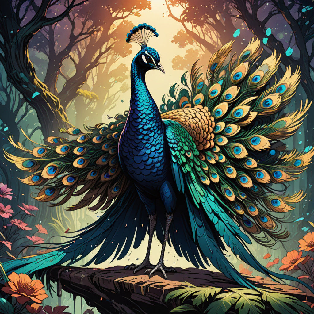 Vibrant Abstract Peacock Dance in Perfect Harmony of Complem...