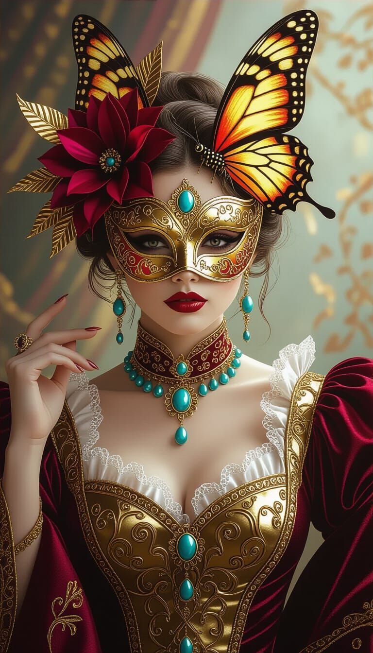Woman in Butterfly Mask, La Commedia dell'Arte Style