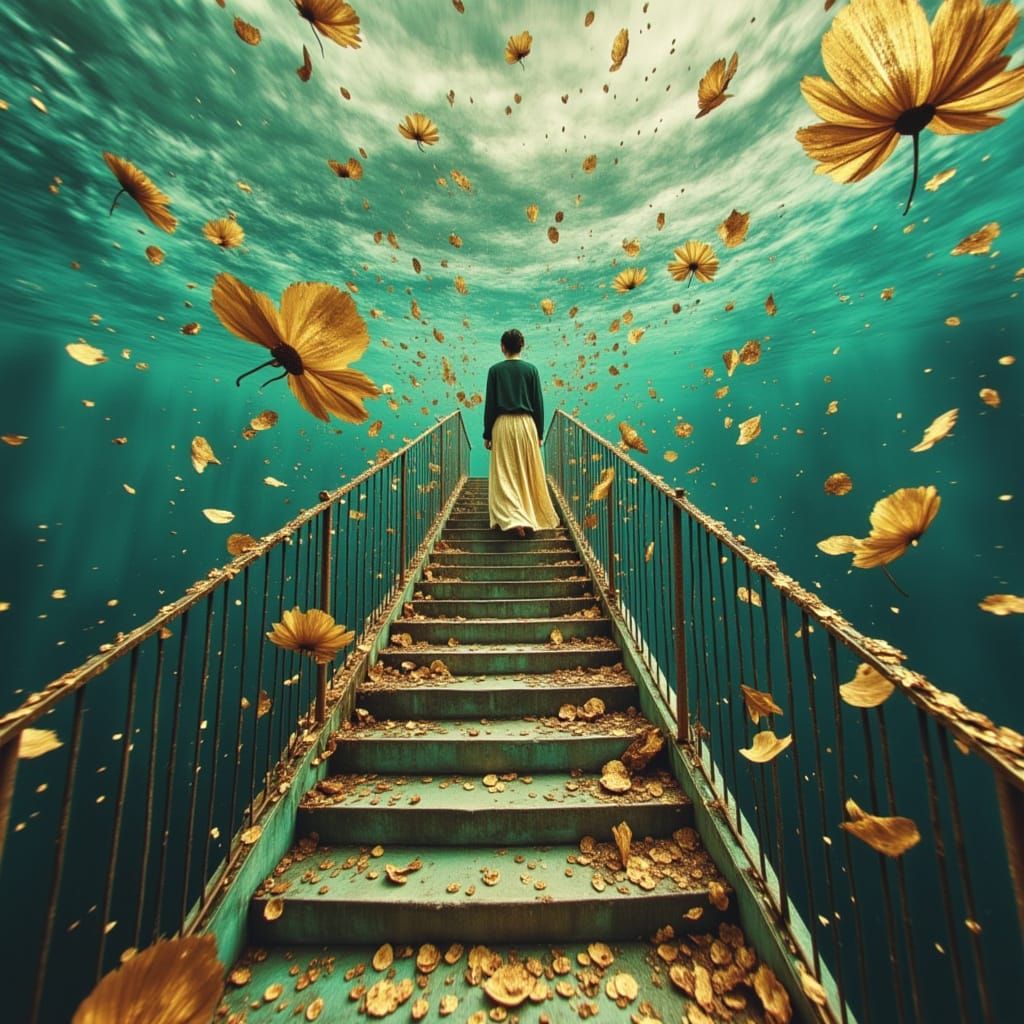 Ethereal Stairway to Heaven, Dreamlike Digital Art