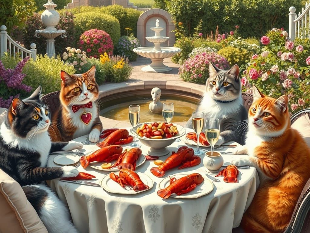 Cats' Lavish Garden Party Inspired by Storybook Art