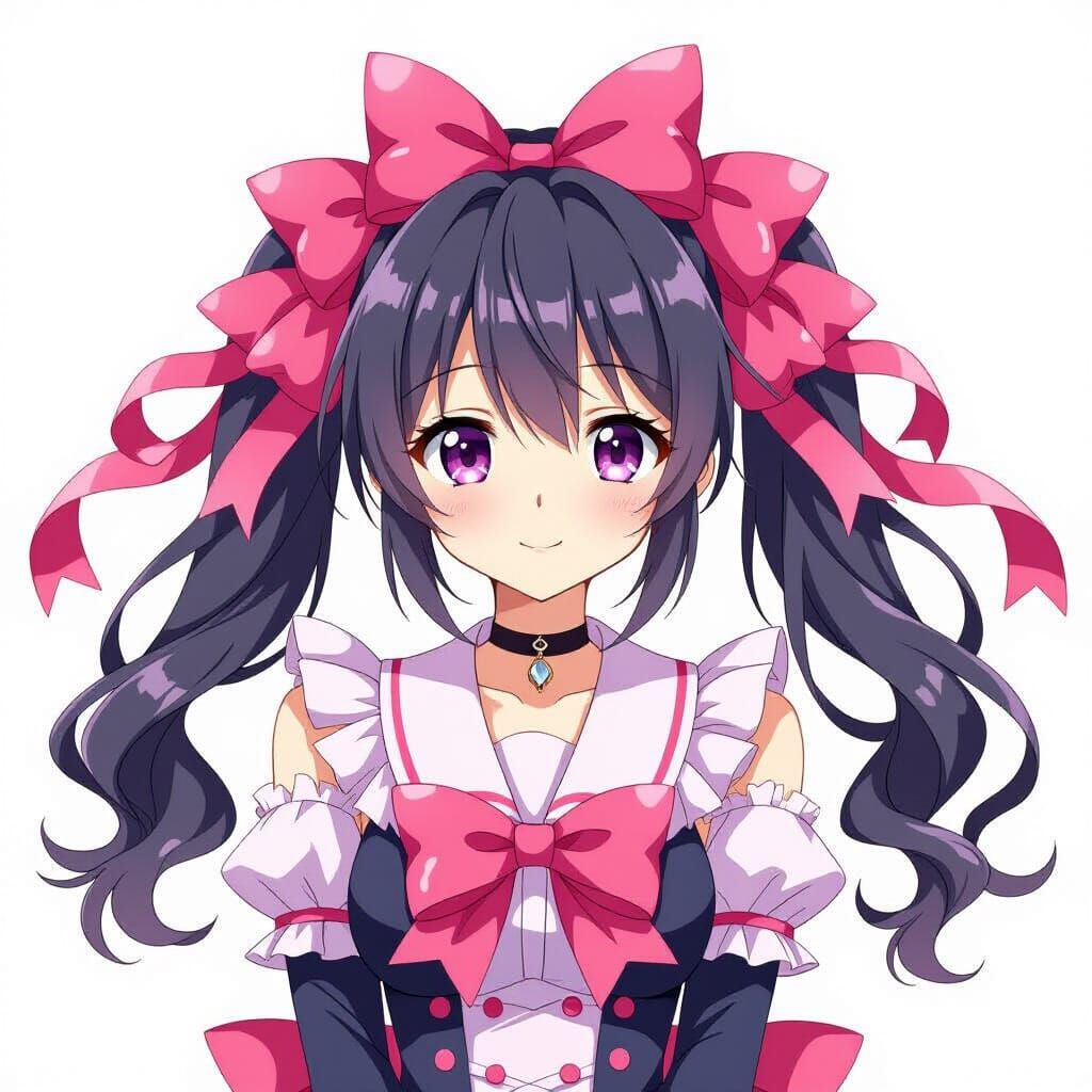 Anime Girl in Pink Bows and Ribbons