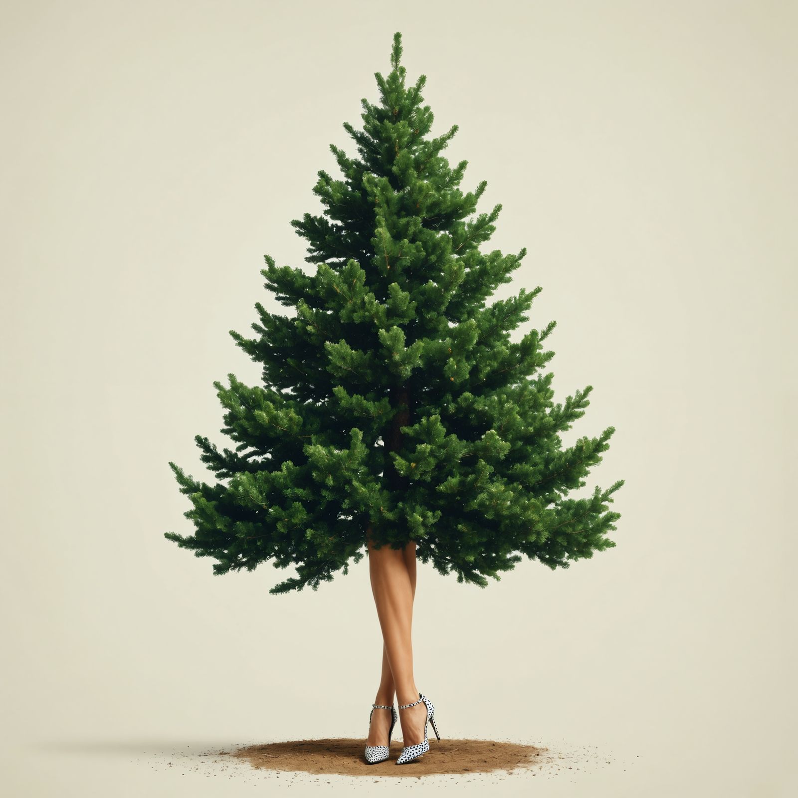 Surreal Pine Tree Formed from Woman's Legs