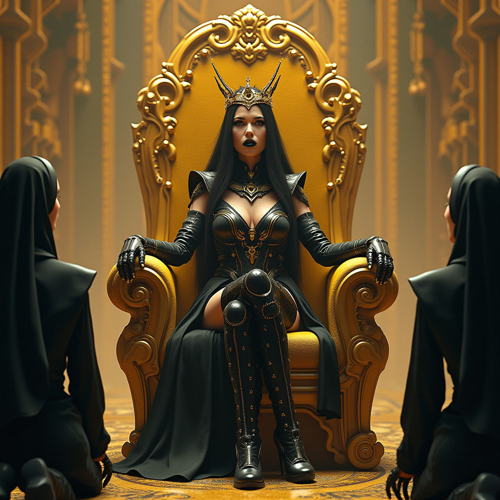 Snow White: Cybernetic Warrior Queen on Golden Throne