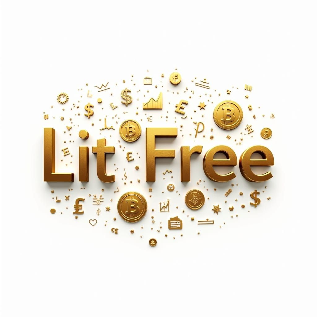 Lit Free Logo with Financial Icons and Bitcoin