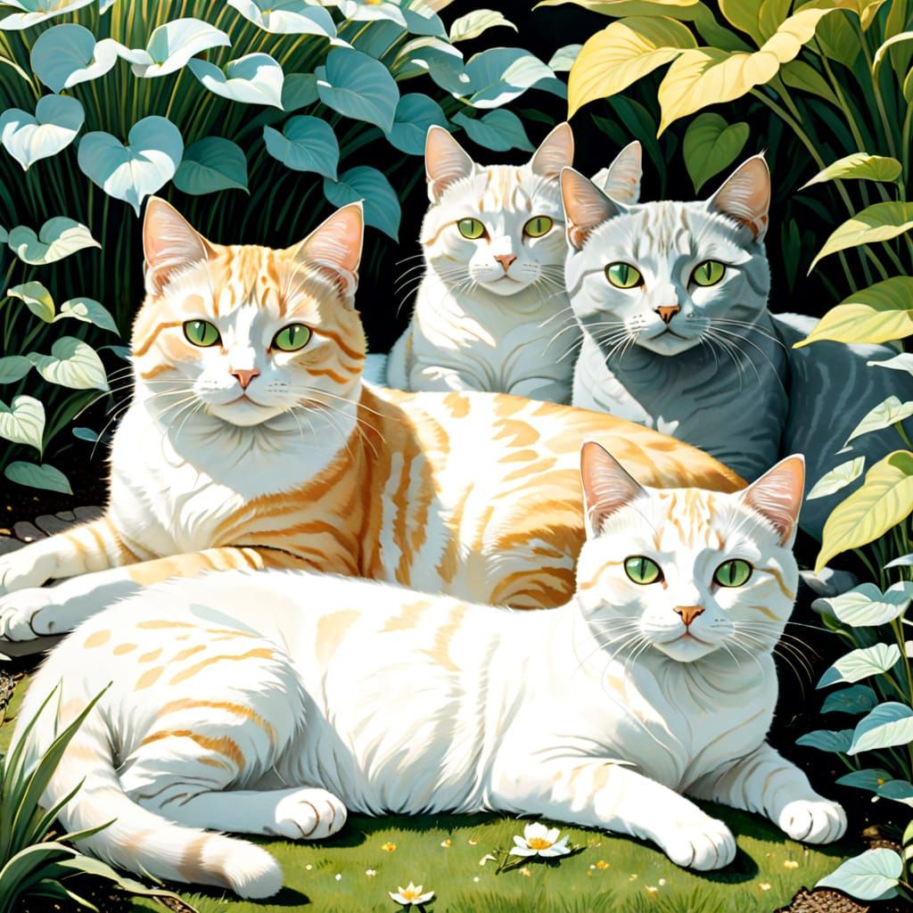Cute Cats in a Cozy Garden Oasis