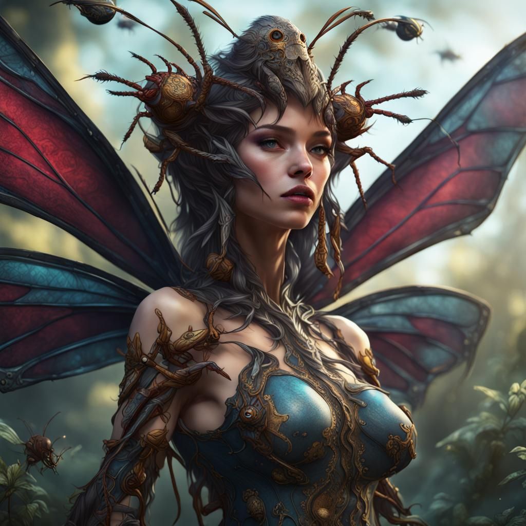 Insect Maiden Fantasy Art in Detailed Matte Painting