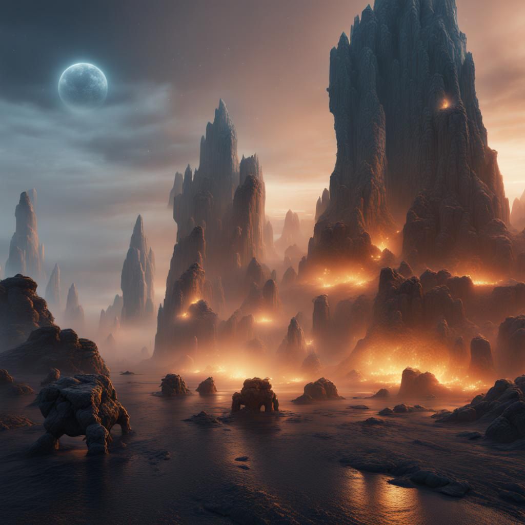 Misty Meteorite Convoys: Detailed Fantasy Art