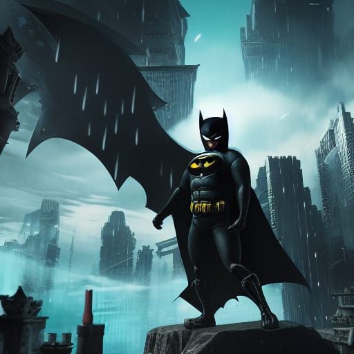 Tanuki as Batman: Detailed Matte Painting