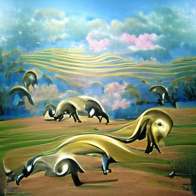 Surreal Anteaters Frolic in Dreamscape, Dali Style