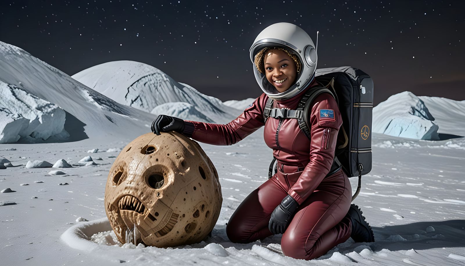 Congolese Astronaut Discovers Alien Fossil on Frozen World