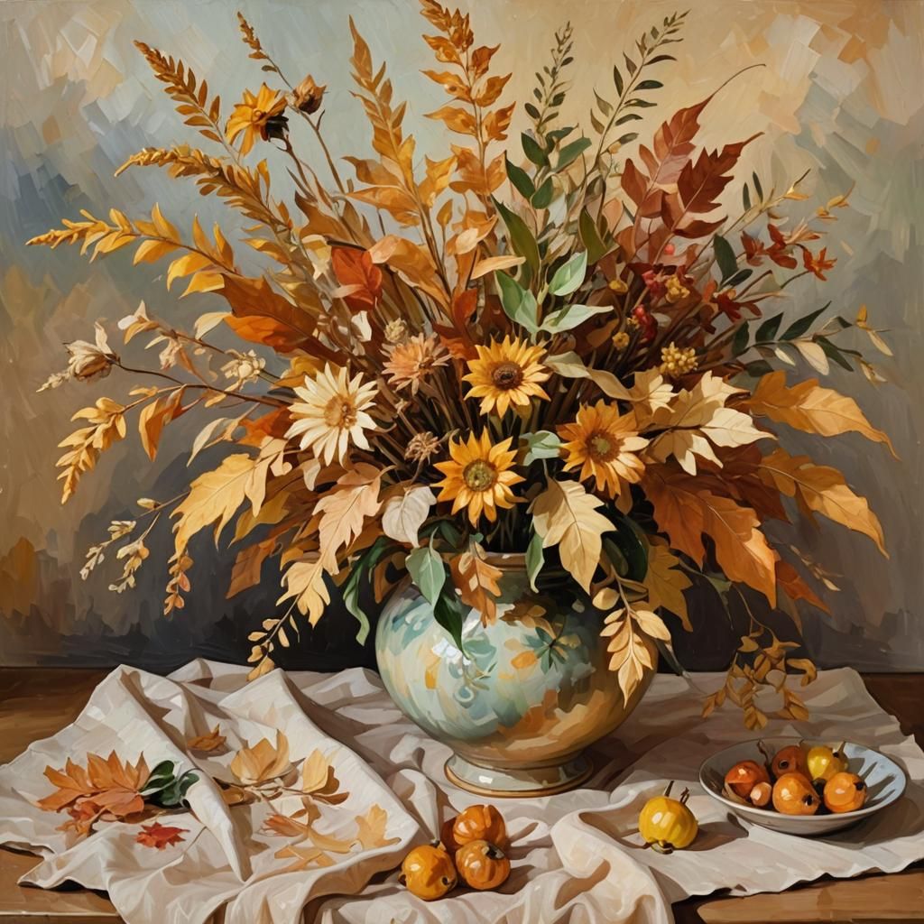 Impressionist Still Life of Autumnal Plants