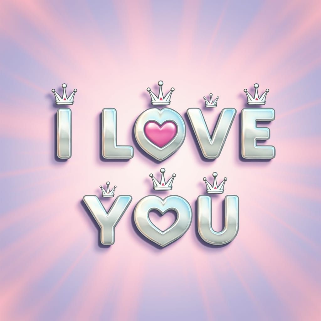 Platinum "I Love You" Hearts with Crowns in Pink and Lavende...