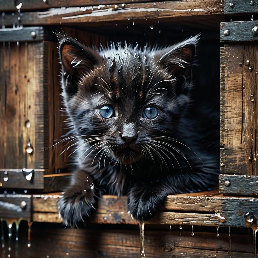 Distressed Black Kitten Seeks Shelter: A Matte Painting