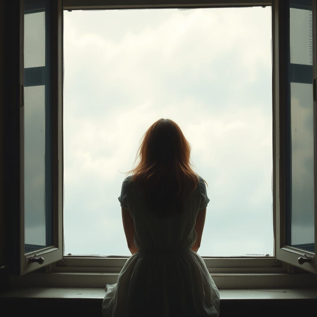 Woman Lost in Moody Daydream