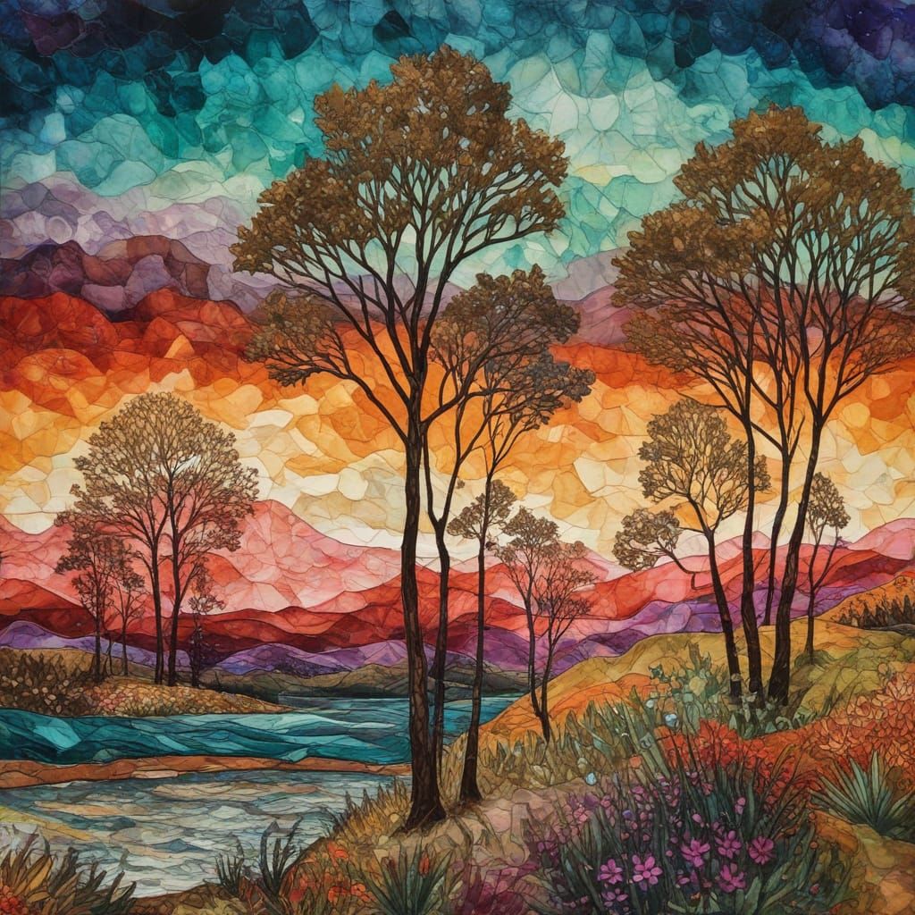 Vibrant Community Scene in Mixed Media with Textured Brushst...